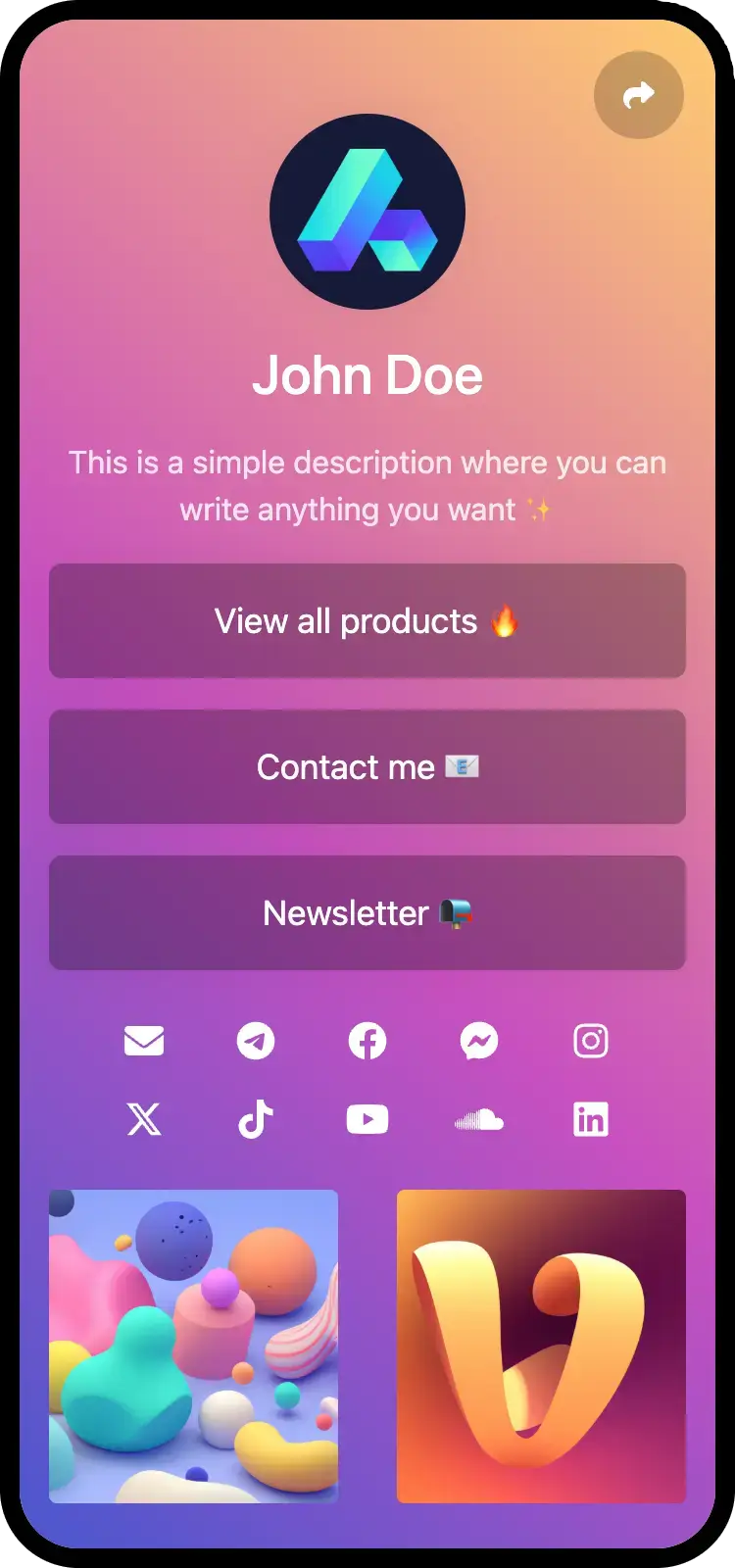 لقطة شاشة لأمثلة صفحات biolink